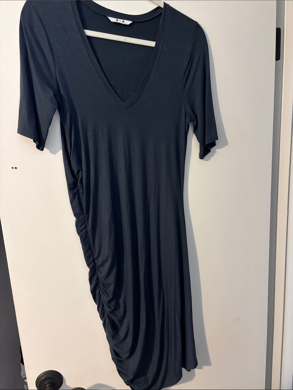 Three Drtp blue V-Neck Side-Ruched Midi Dress